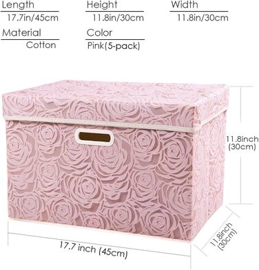 PRANDOM Large Foldable Storage Boxes with Lid [5-Pack] Fabric Decorative Storage Containers Cubes Organizer Baskets with Lid Handles for Bedroom Closet 43 x 30 x 30 cm