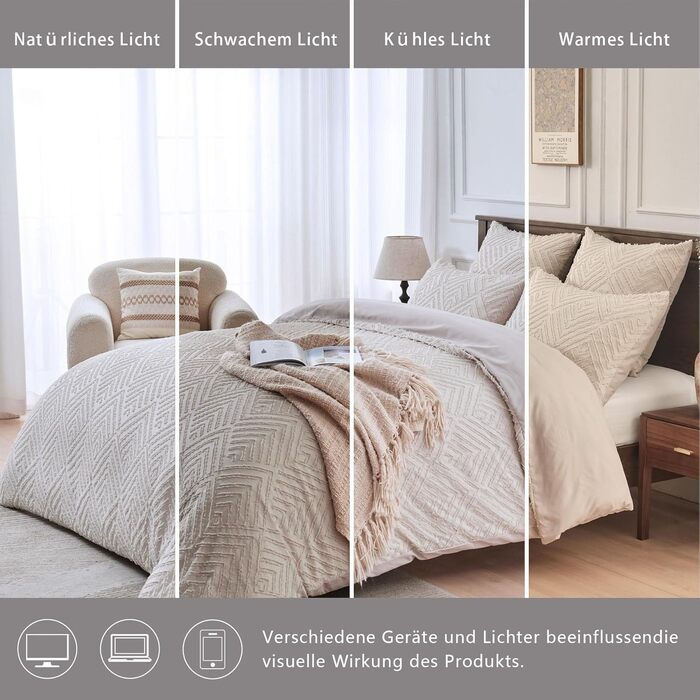 Богемна постільна білизна Boho 135x200 бежевого кольору з туфетою, геометричний візерунок, мікрофібра, комплект 2 шт. (135x200 + 80x80)