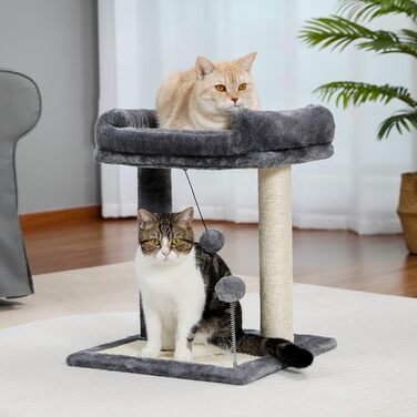 PETEPELA Small Scratching Post 51cm with Sisal Scratching Post, Scratching Board, Scratching Pad, Play Ball, Plush Cave for Kittens, Grey (with Scratching Board)