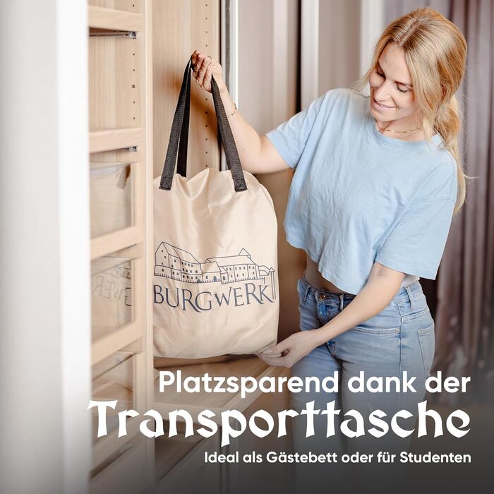 Надувне ліжко 3-в-1 | Гостьове та кемпінгове ліжко | Надувна матрац з електропомпою 150x200 | Самостійно надувна повітряна матрац (1 особа, Бежевий)