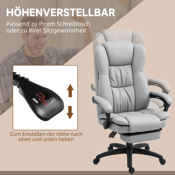 Vinsetto Adjustable Swivel Chair with Footrest, Headrest, Massage Function, Faux Leather, 68.5x68.5x113-121cm