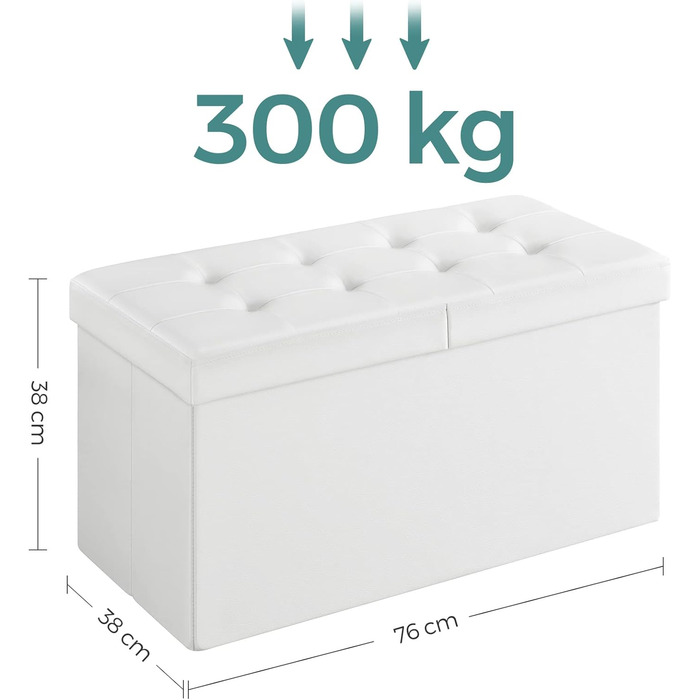 Складана банкетка SONGMICS 120 л, до 300 кг, 38x110x38 см, біла, пуф-скриня для зберігання