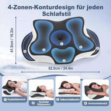 Ортопедична подушка з Memory Foam для сну на боці, спині та животі. Чорна, з дихаючим знімним чохлом