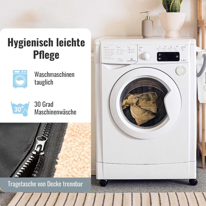 Килимок для собак Achilles Reisedecke, м'який, з імітацією овечої вовни, 100x70 см, чорний, для подорожей, з сумкою, можна прати