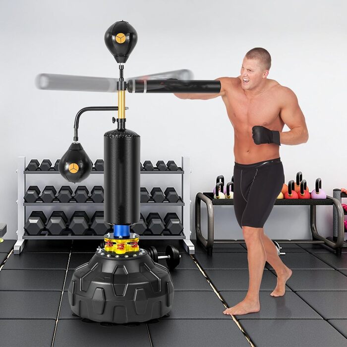 GYMAX Box Speed Trainer: регульована Standboxsack з 2 рефлекс-м'ячами та 360° поворотним кріпленням, заповнюється піском/водою, для боксу, муай-тай, MMA (дорослих та підлітків)