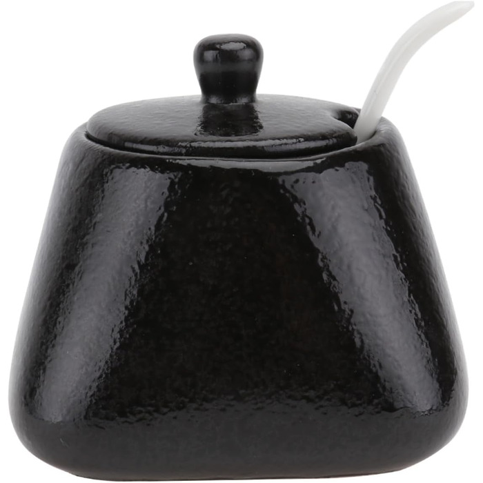 DOITOOL Sugar Bowl with Lid and Ceramic Sugar Bowl Porcelain Spice Jar Spice Container Sugar Container for Home Kitchen Coffee Bar Black