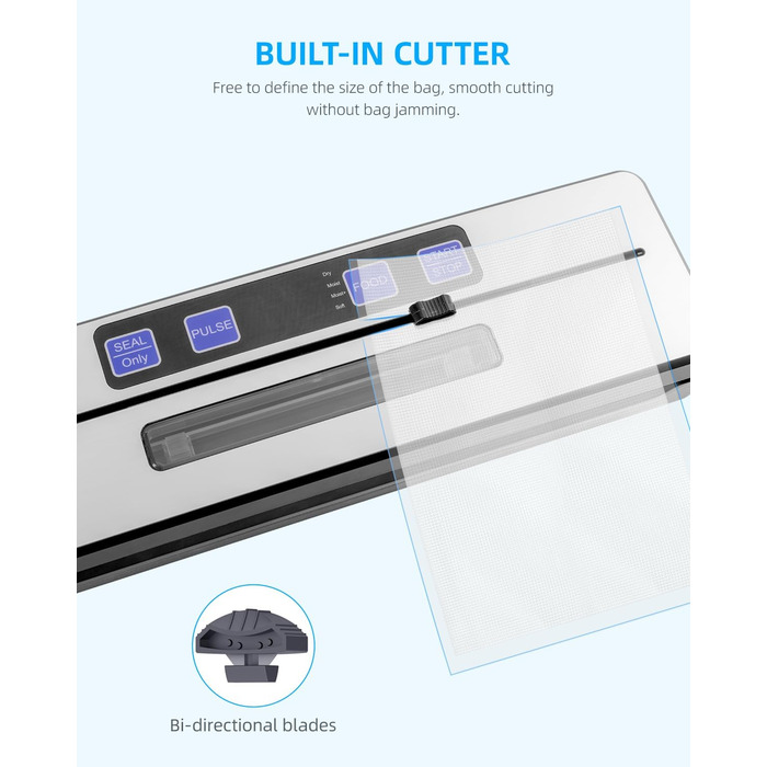 Вакуумний пакувальник Carehabi: 6 режимів, знімний піддон, ніж та 2 нагрівальні елементи