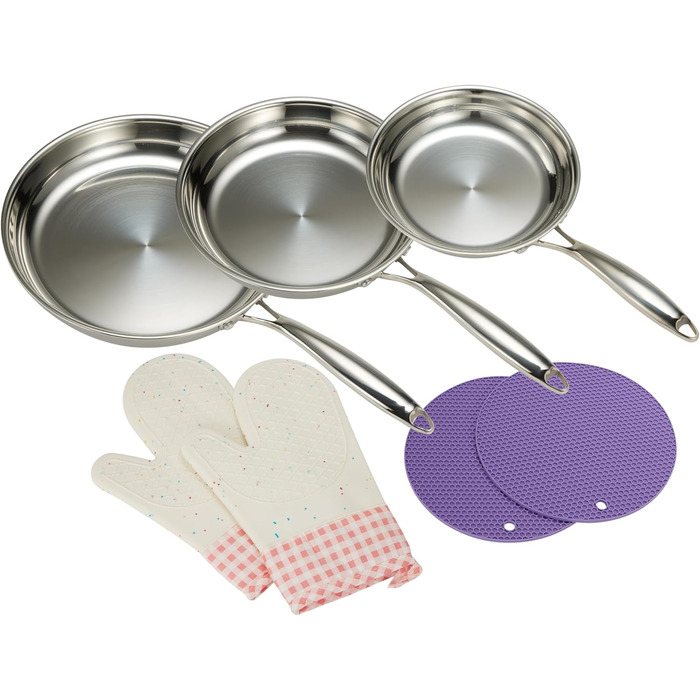 Набір сковорідок SanheKit з нержавіючої сталі, 3 шт. (8, 10, 12 дюймів), професійний, індукційний, для плити та духовки