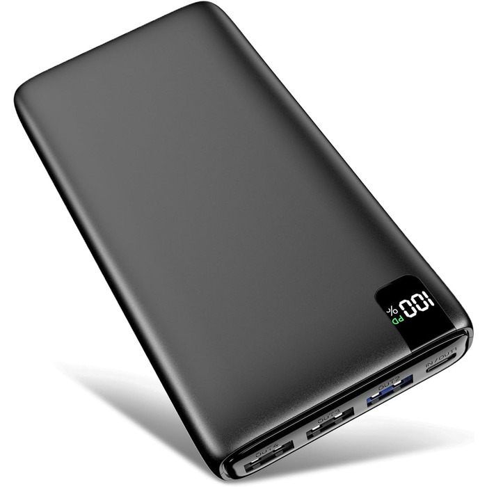 Power Bank Riapow 26800mAh з LED-дисплеєм: зарядка для смартфонів та планшетів, 4 порти USB, 22,5W, чорний
