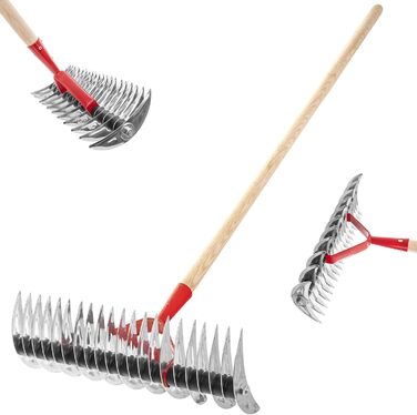 KADAX Scarifier, manual verticutter for garden, lawn, moss, metal garden accessories, cutting rake, cultivator, lawn aerator, hand verticutter (double-sided, with handle)