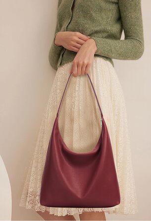 Сумка жіноча KALIDI Shopper з PU шкіри, велика, вінтажна Hobo сумка через плече, бордового кольору для роботи, навчання, повсякденного використання