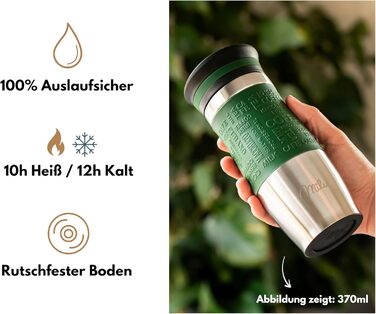 Термокружка Milu для кави з собою 370 мл, 450 мл, з подвійними стінками, з нержавіючої сталі, 100% захист від протікання, для автомобіля, travel mug (оливковий, 370 мл)
