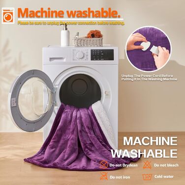 Електрична ковдра з підігрівом 130x180 см з автоматичним вимкненням, 10 рівнів нагріву, таймер 8 годин, захист від перегріву, пральна машина, фланелева ковдра з підігрівом для ліжка, дивана та офісу, фіолетовий колір 130 x 180 см