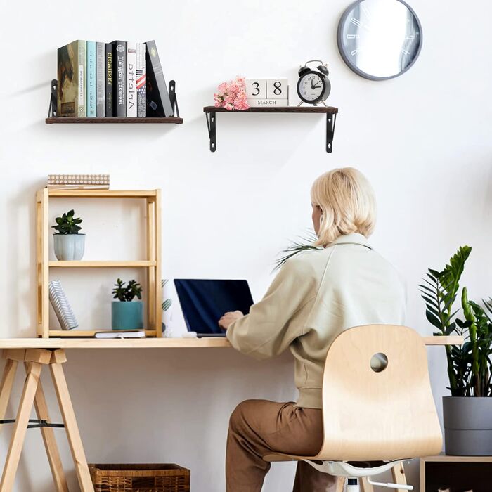 Настінна полиця з дерева, 2 шт. в наборі, рустикальний стиль, з кріпленням для рушників, світло-коричневий колір, для спальні, вітальні, ванної кімнати, кухні, офісу