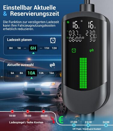Зарядний кабель для електромобіля Type 2 Schuko 3.7кВт, 7м, 6-16А, 1-фазний, чорний