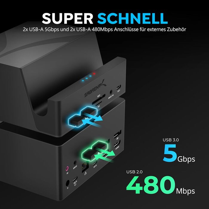 Док-станція для HDD/SSD 2.5/3.5 SATA з USB 3.0 Sabrent (EC-DFLT) - Підтримка 2.5'/3.5' SSD, DisplayLink