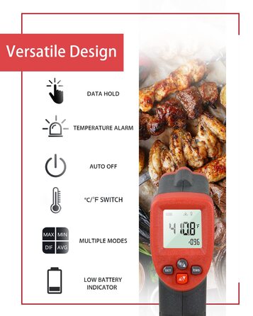 Інфрачервоний термометр Wintact з лазерним цільовим покажчиком, безконтактний, -50℃ to 550℃, для кухні, піци, м'яса, промисловості (WT550)