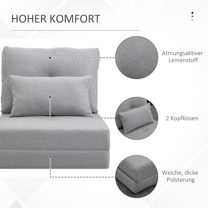HOMCOM Floor Recliner 2-in-1 Folding Bed with Adjustable Backrest, Floor Sofa with Decorative Cushions, Floor Seating Cushion for Living Room, Bedroom, Linen, Grey | Aosom