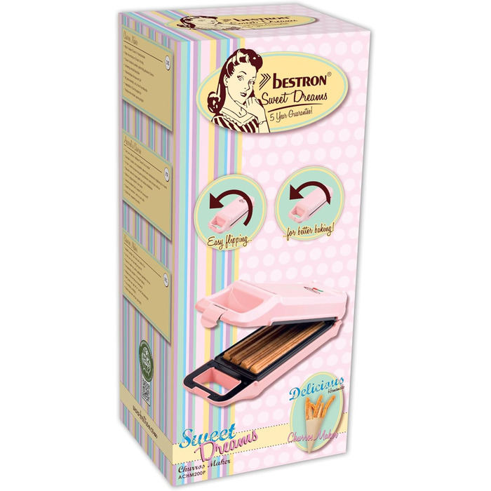 Машина для чуррос Bestron Sweet Dreams, робить до 4 чуррос, рожева, 700 Вт