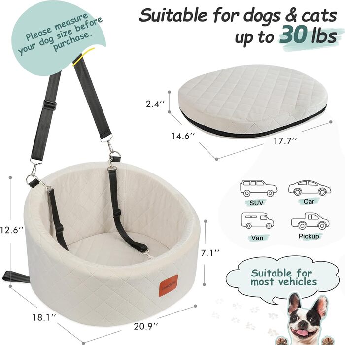 Зручний автокрісло для собак з кріпленням для безпеки, миється, з неслизьким дном (Бежевий, Small)