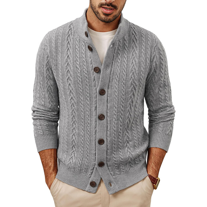 Кардиган чоловічий PJ PAUL JONES з косими візерунками, на ґудзиках, грубий трикотаж, сірий, L