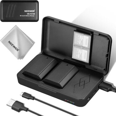 NEEWER 2 x NP-FZ100 акумулятор 2280mAh + USB зарядний пристрій для Sony ZV-E10II, A9III, A7CII, ZV-E1, A7III, A7IV, FX3, FX30, A6700, A1, A7C, A7CR, A7RIV, A7RV, A7SIII, A9II