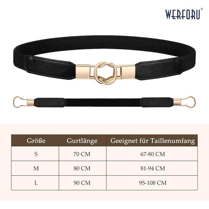 Жіночий еластичний пояс WERFORU (4 шт.) - чорний, коричневий, синій, бежевий - розмір 95-108 см