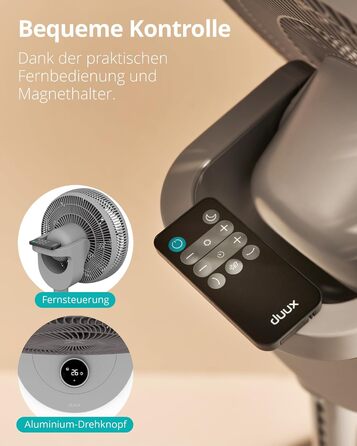 Вентилятор підлоговий Duux Whisper 2 - тихий, з регулюванням висоти (73-95 см), горизонтальна та вертикальна осциляція, сірий