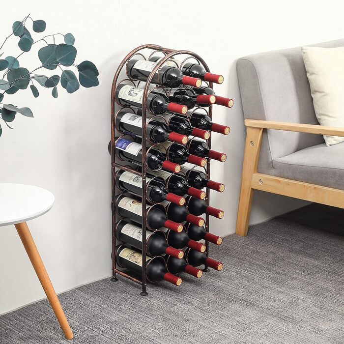 PAG Wine Rack Metal 23 Bottles Freestanding Floor Bottle Rack, Decorative Bottle Holder Stand for Kitchen/Floor/Bar, Antique Brown