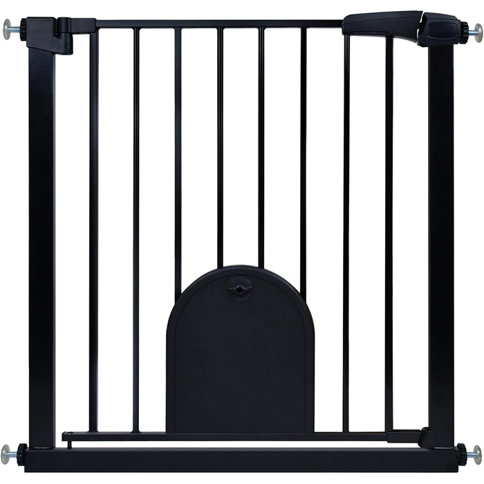 Захист для сходів HENGMEI: металеві ворота-сітка для дітей без свердління, автоматичне закриття, 75-85 см (чорний, з люком для тварин)