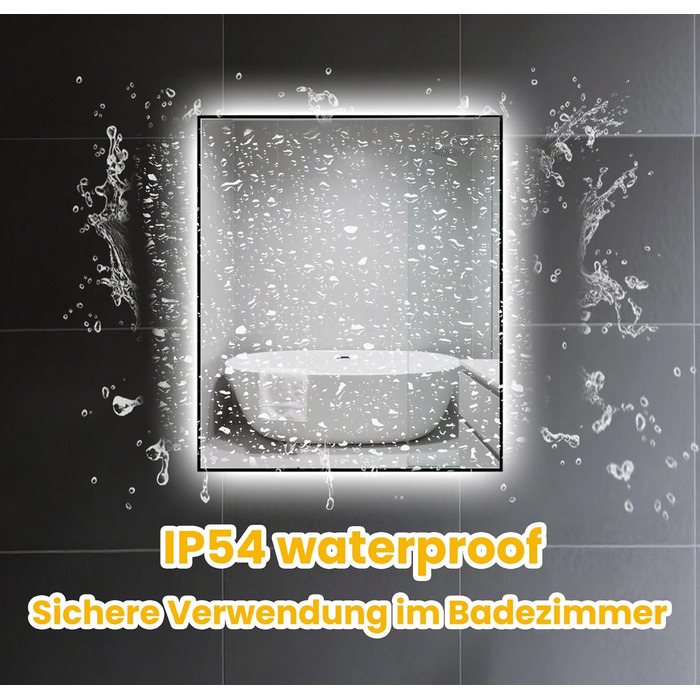 LED дзеркало для ванної кімнати 45x65 см з підсвічуванням, IP54, 6500K, прямокутне, енергозберігаюче, біле