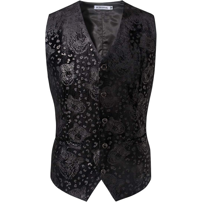 Чоловічий 4-частинний класичний костюмний жилет з жакардової тканини з краваткою-метеликом, краваткою та кишеньковим хустинкою, матовий чорний, розмір S