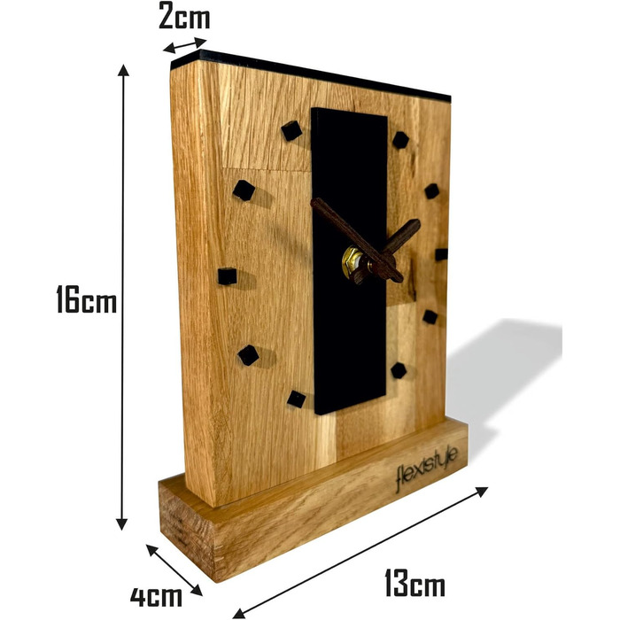FLEXISTYLE Modern Stand Clock Small Made of Oak Wood Living Room Bathroom, Schwarz/Oak, Black (Style 11)
