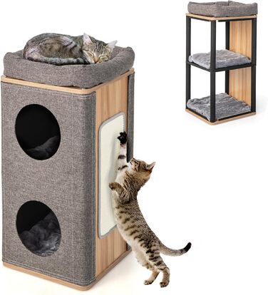 Котячий будиночок SOARS з когтеточкою, 3 яруси, 2 будиночки та ліжко, когтеточний комплекс для котів