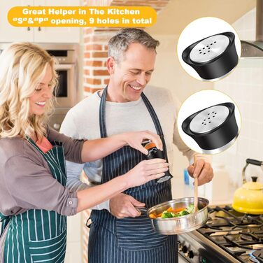 Набір для солі та перцю з нержавіючої сталі, скляне дно, чорний колір, для кухні, грилю, BBQ, кемпінгу