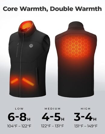 Обогреваемая жилетка KEMIMOTO для мужчин и женщин с 5 зонами обогрева, USB-аккумулятор 10000mAh, для катания на лыжах, рыбалки, мотоцикла, активного отдыха (M, Черный)