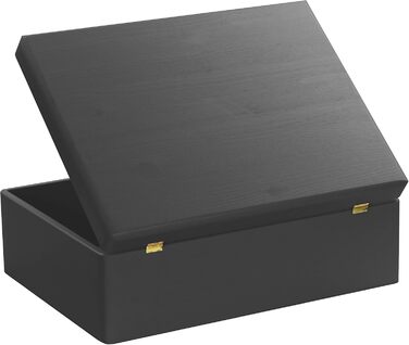 Large Wooden Box with Lid - All-Purpose Wooden Box - Storage Box | Toy Chest - Gift Packaging | Decorative Box for Crafts FSC® (approx. 40 x 30 x 14 cm | L, Black)
