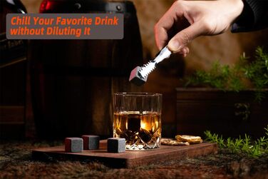 Whiskey Stones Gift Set for Men - 8 Whiskey Scotch Bourbon Chilling Stones, 2 Whiskey Glasses in Wooden Box - Christmas/Father's Day/Birthday/Gift for Dad Papa Friend