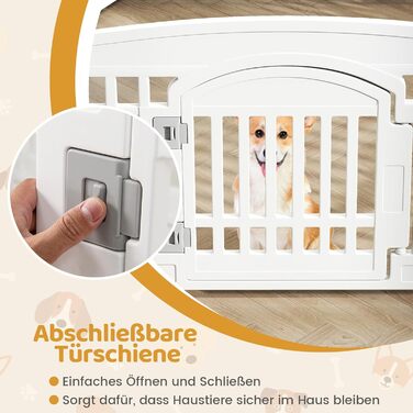 Лягу для цуценят COSTWAY, розкладний вольєр для собак з 6 панелями та замкненою дверима, 60 см, вольєр для собак на вулиці/в приміщенні, білий
