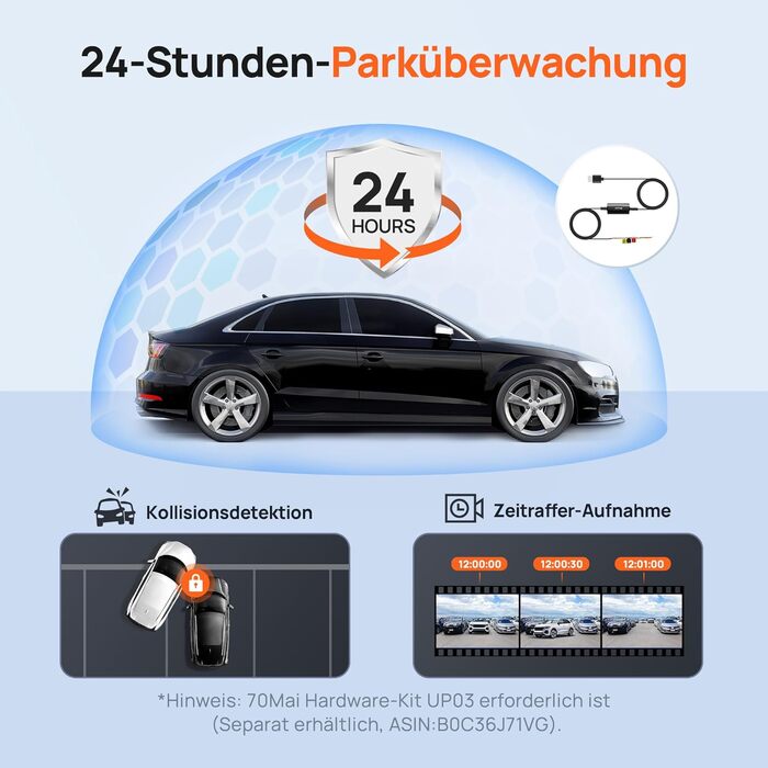 Відеореєстратор 70mai M310 2K WiFi для авто, 1296P WDR, Super Night Vision, 24h парковка, запис по колу, виявлення зіткнень, 256GB