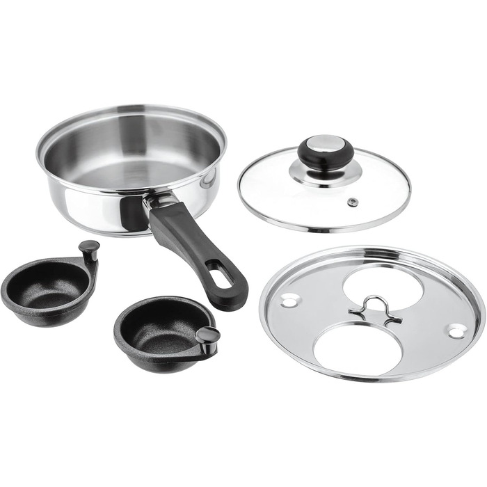 Парoваpкa Judge Essentials з нержавіючої сталі, 3 рівня, 24 см, скляна кришка з отвором для випуску пари, інтегрований каструль, придатна для духовки, сумісна з індукцією (16 см, для приготування яєць пашот)