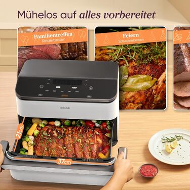 Фритюрниця COSORI Dual Blaze TwinFry 10L з 2 камерами, 4 нагрівальними елементами та регулюванням температури до 240°C (кремово-білий)