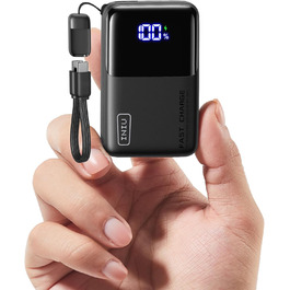 Портативний зарядний акумулятор INIU Power Bank 45W 10000mAh з USB-C кабелем, чорний. Підтримка iPhone, Samsung, MacBook, iPad та інших пристроїв.