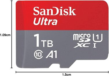 Карта пам'яті SanDisk Ultra microSDXC 1TB з адаптером SD, швидкість до 120 МБ/с, Class 10, U1, A1