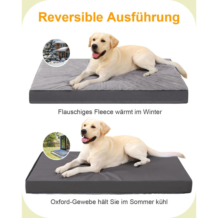 Ортопедичний лежак для собак великих порід, лежанка для собак знімний чохол, 105x70 см, двосторонній килимок, темно-сірий, 121x76x10 см