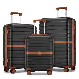 Набір валіз KONO 3 в 1: жорсткий корпус ABS+PC, колеса, замок, чорний/коричневий