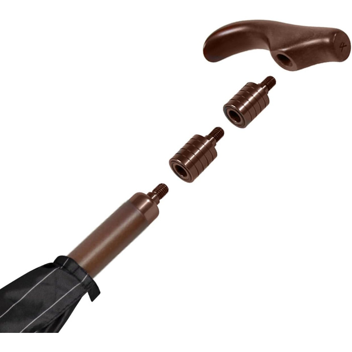 iX-brella Folding Umbrella, Height Adjustable with Wooden Handle - Black Pinstripe