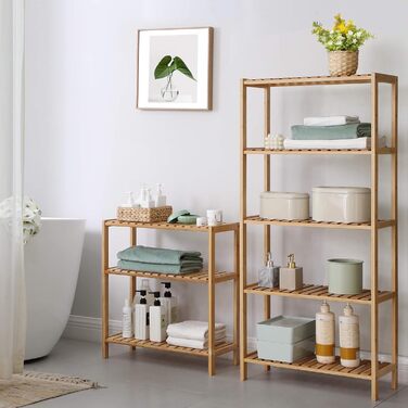 SONGMICS 3-Tier Shelves Bathroom Shelf, Bathroom Rack, Kitchen Shelf, Shoe Shelf, Bamboo Stand Shelf, 60 x 26 x 66 cm ideal for Bathroom, Living Room, Hallway, Kitchen, Balcony BCB33Y