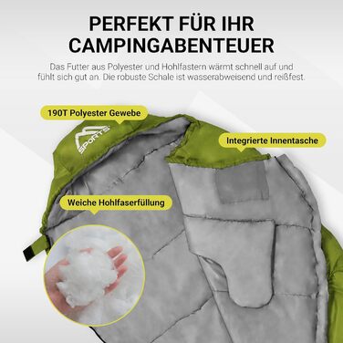 Спальний мішок MSports Premium Outdoor з ременем для перенесення - вибір на весну/літо (200 GSM) або осінь/зима (300 GSM) для кемпінгу, подорожей, фестивалів - теплий мумієподібний спальник оливкового кольору 300 GSM - для осені/зими