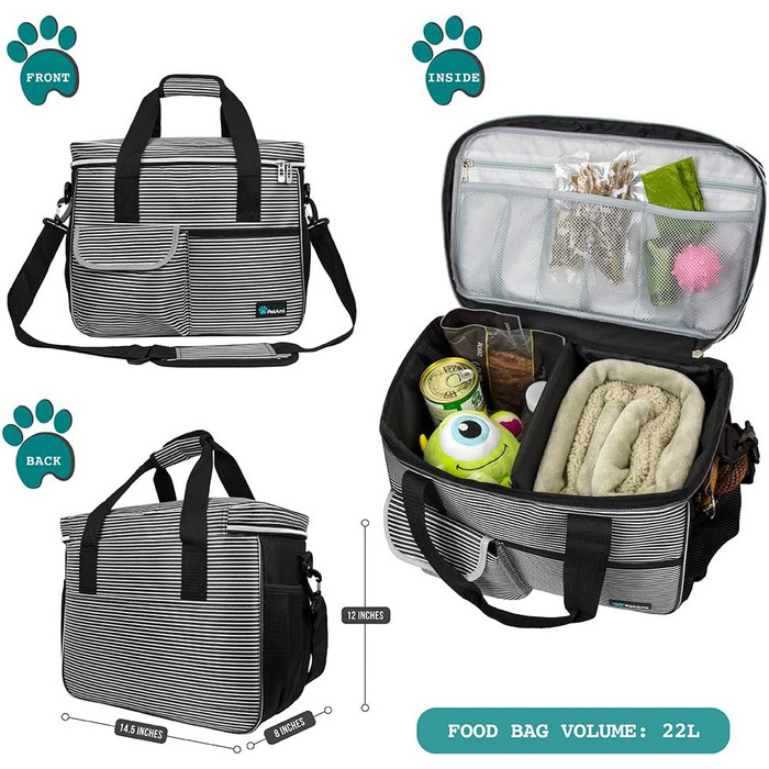 Сумка-органайзер для собак PetAmi: сумка для подорожей з мисками та аксесуарами, ідеальна для кемпінгу та прогулянок (середня)